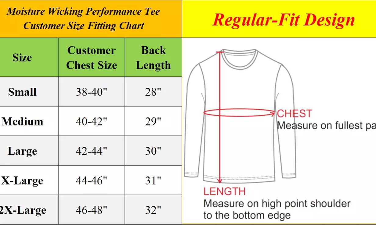 Men's Long Sleeve Moisture Wicking Crew Neck Tagless Performance Tee