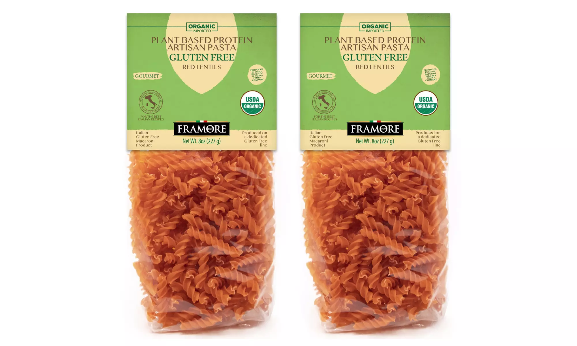 FRAMORE Fusilli Pasta Gluten Free Organic Red Lentil Imported, Authentic Italian - Primary Image