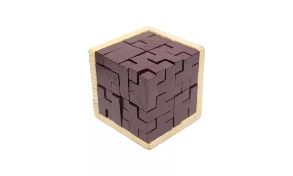 Brain Teaser IQ Game Tetris Cube with Wooden 3D Puzzles (54-Piece) - Second Medium