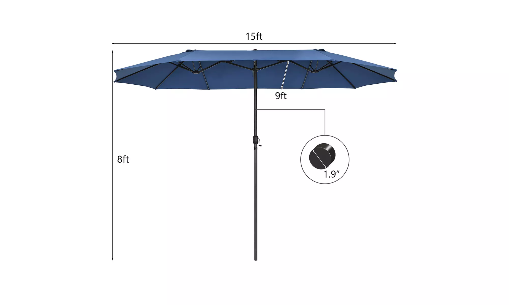 Costway 15FT Patio Double-Sided Umbrella Crank Outdoor Garden Market Sun Shade