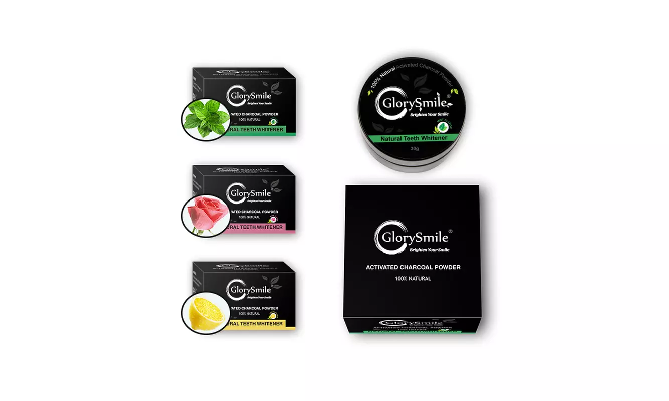 Glory Smile Activated Charcoal Powder for Teeth Whitening, 3 Flavors - Primary Image