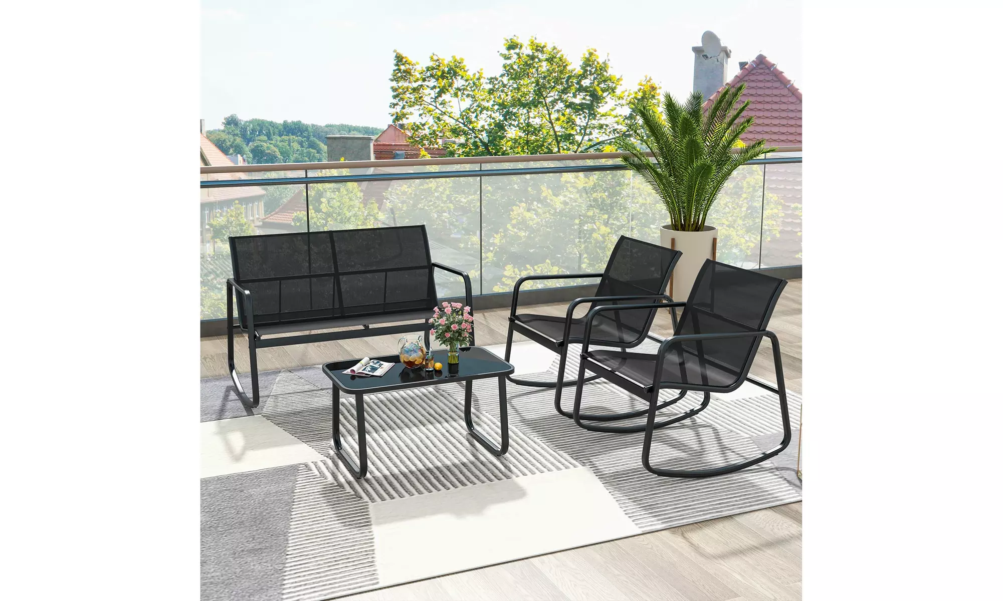 Costway 8- or 4-Piece Patio Rocking Chairs and Loveseat with Glass-Top Table