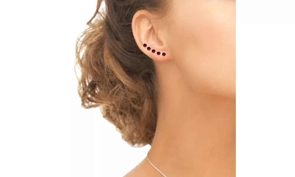 5-Pair Set 925 Silver Red 3mm Round Stud Earrings Made with European Crystals - Second Medium