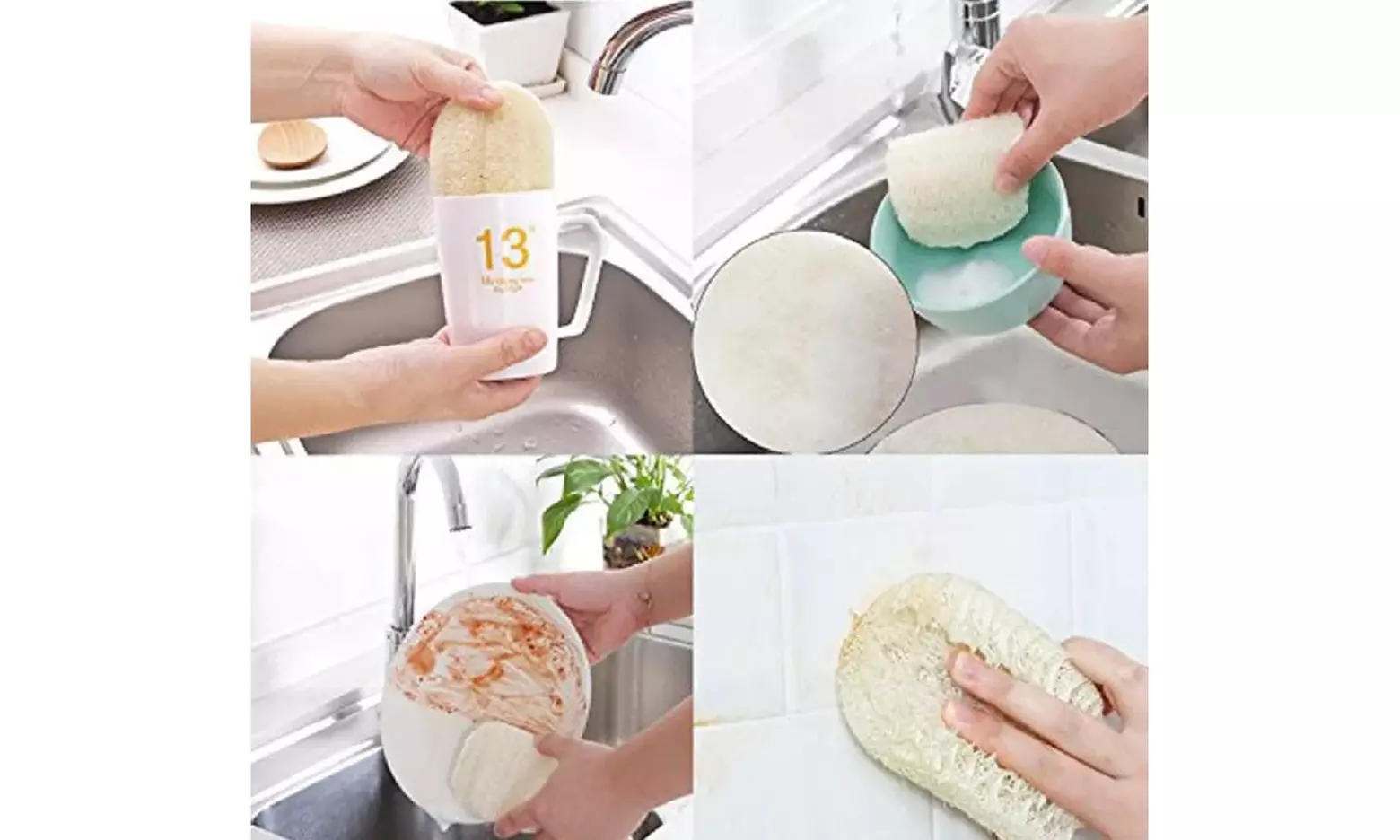 4 Pcs Natural Loofah Kitchen Sponge Biodegradable Loofah Dish Sponge for Dishes