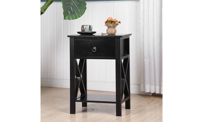 Spray Paint Cross Type Bedside Table Nightstand With Drawers For