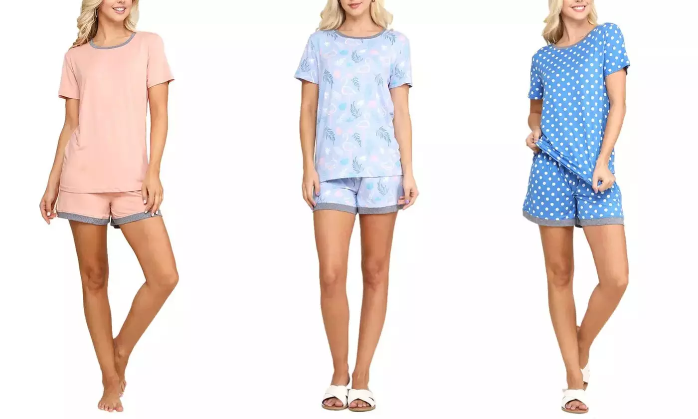 Doublju Women's Short Sleeve Pajama Sleepwear 2 pcs Set (Plus Size Available) - Primary Image