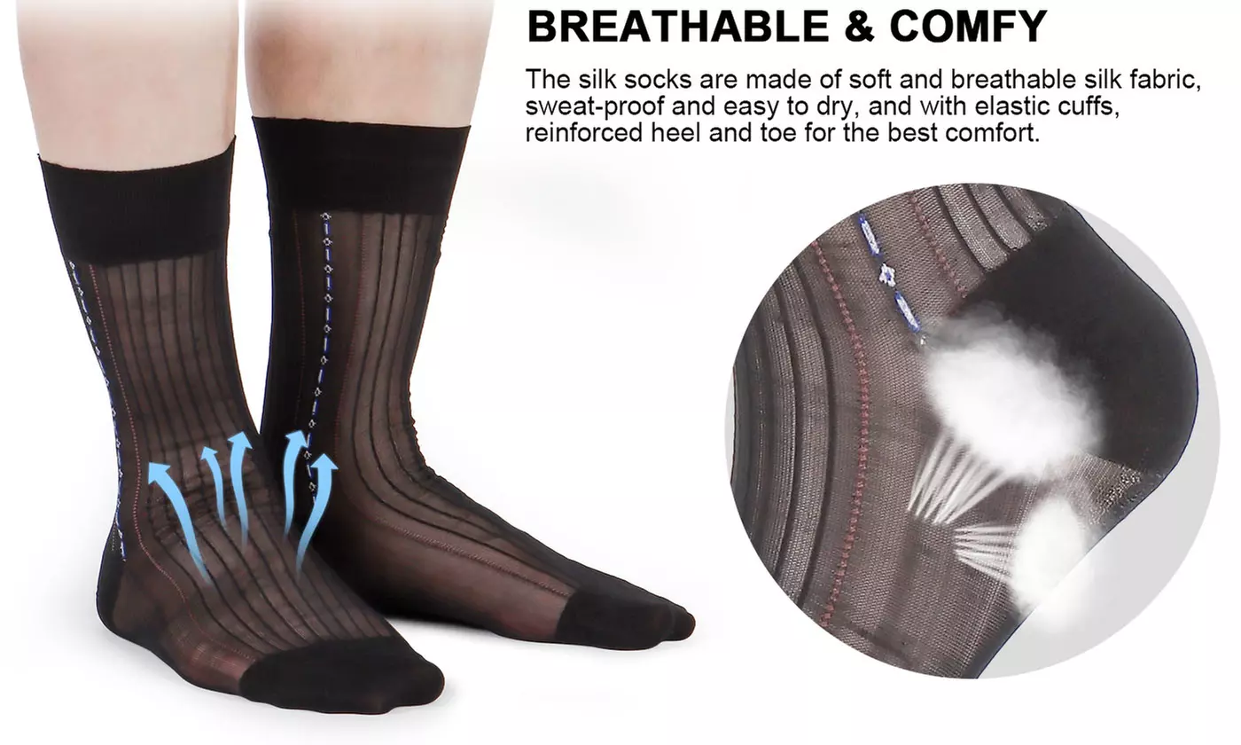 Mens Nylon Ultra Thin Dress Socks Silk Sheer Business Work Trouser Sock Mid Calf