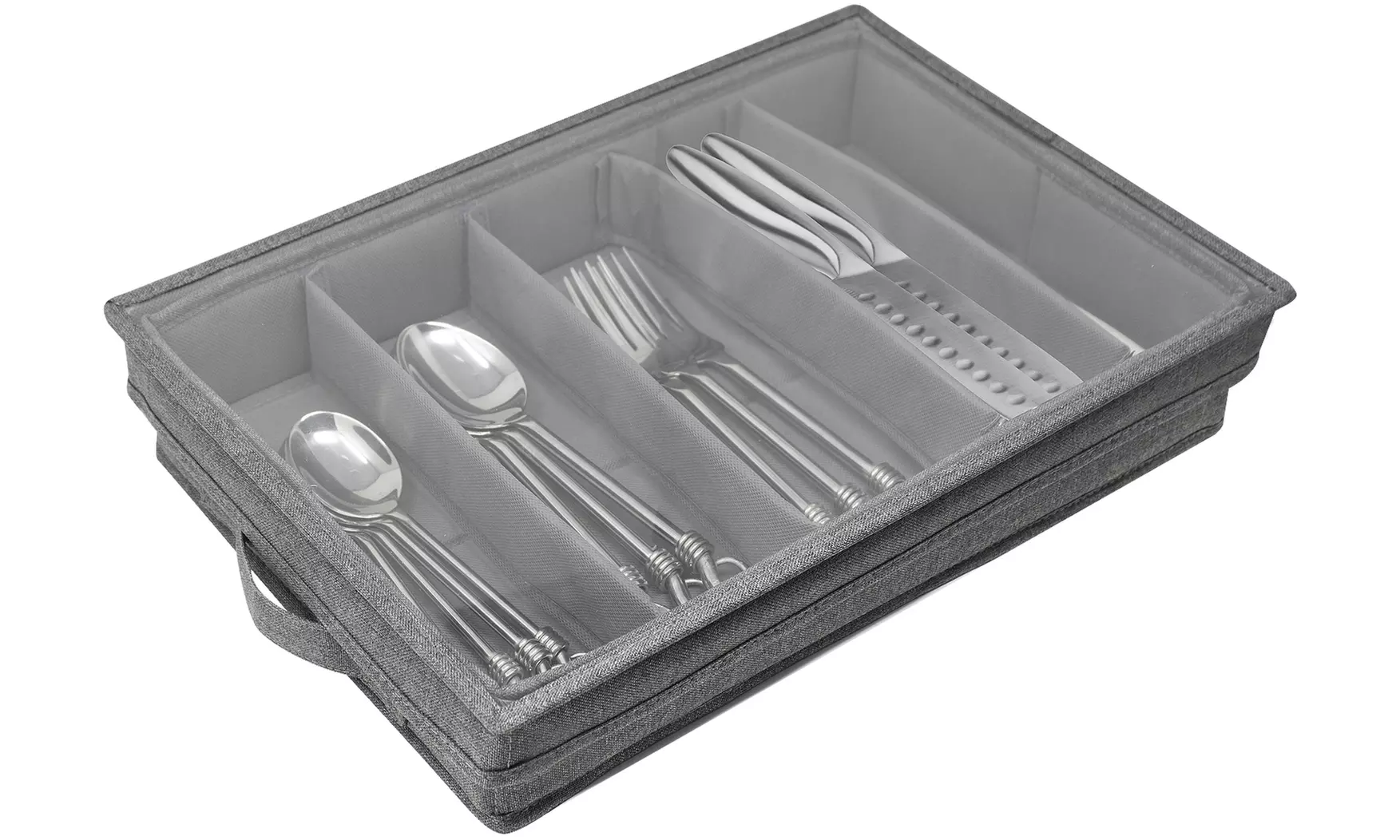 Flatware Storage Chest w/ Clear Lid Fabric Container Box for Organizing Utensils - Primary Image