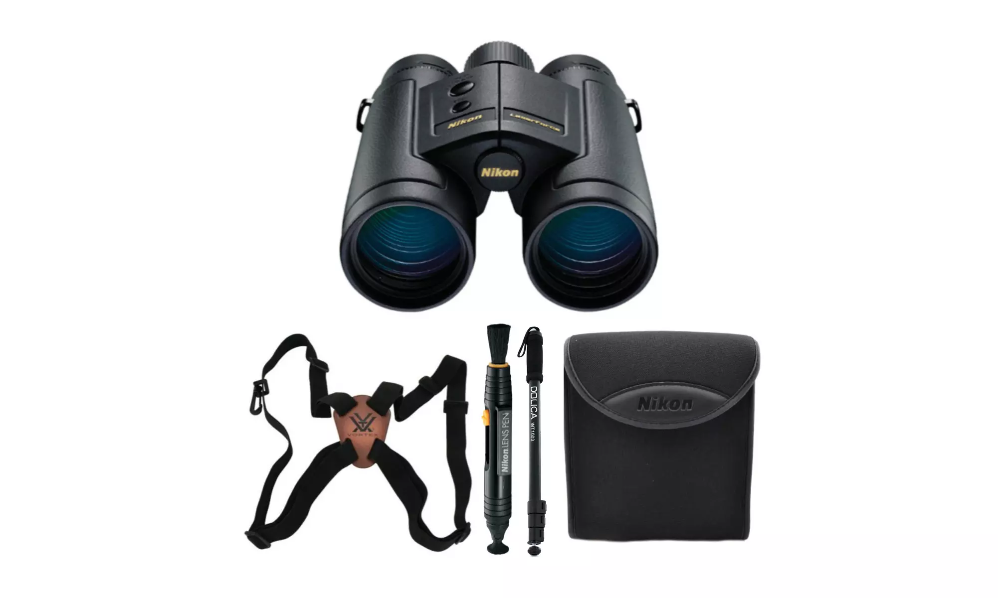 Nikon 10x42 LaserForce Rangefinder Binoculars with Harness, Lens Pen & Monopod - Primary Image
