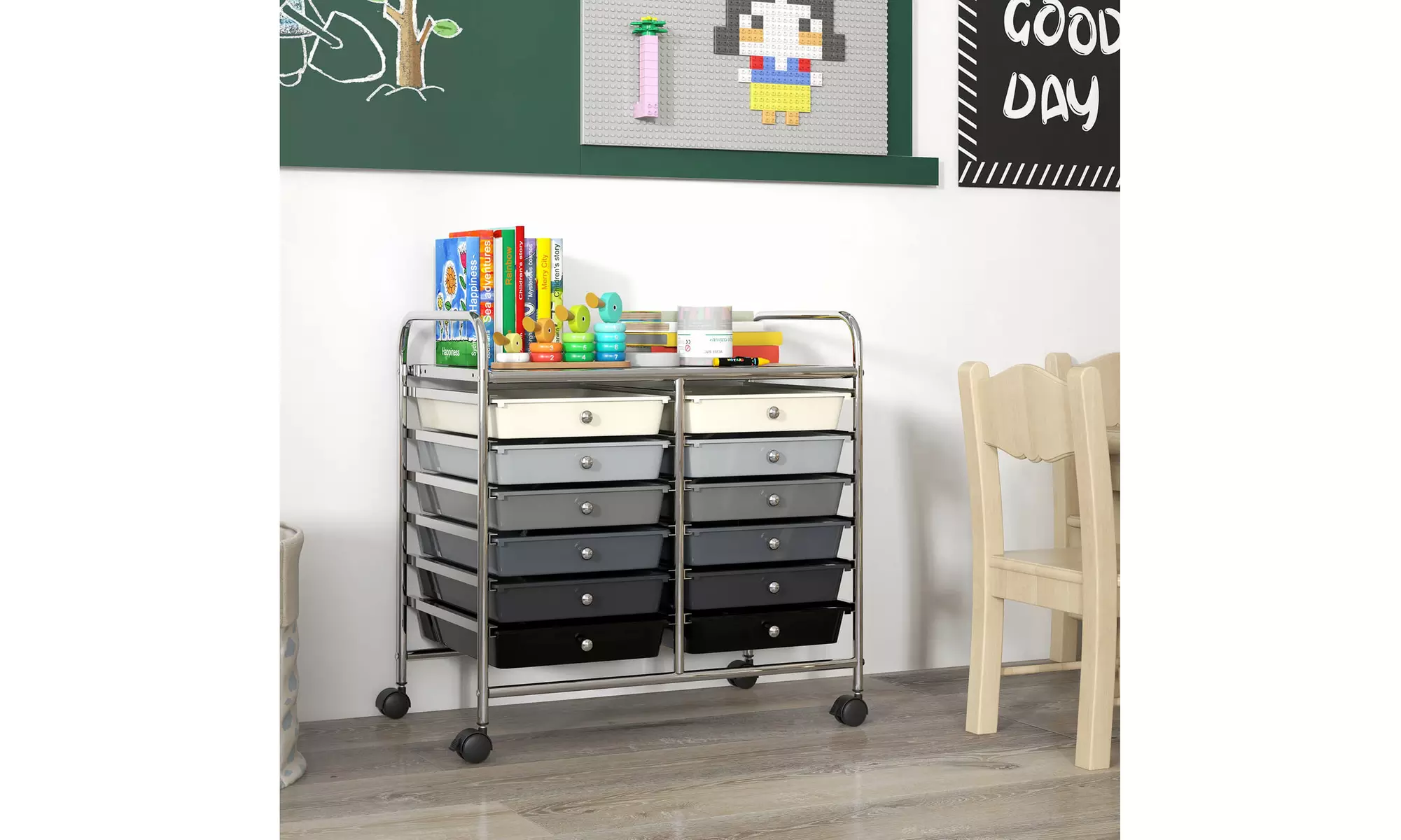 Costway 12 Drawers Rolling Cart Storage Scrapbook Paper Studio Organizer Bins