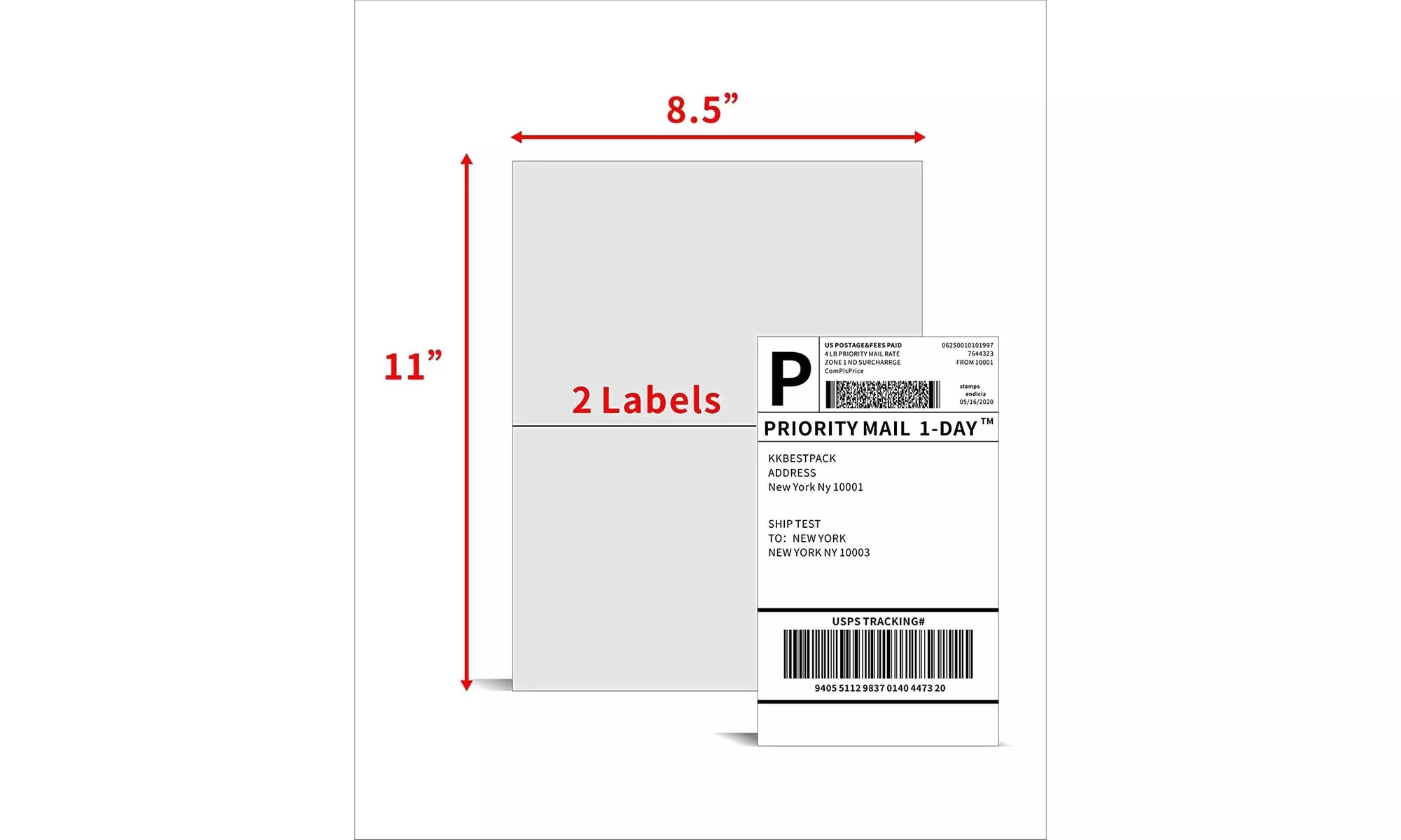 200-4000 Shipping Labels 8.5" x 5.5" Half Sheets Blank Self Adhesive 2 Per Sheet - Primary Image