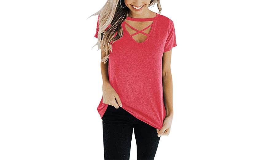 Image 5: Womens Hollow Shirt Tops Summer Casual Tops Blouse Tunics