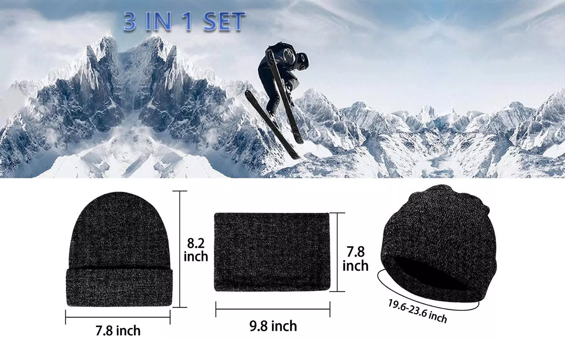 Winter Beanie Hat Touchscreen Gloves Scarf Warm Windproof Christmas(Set of 3)