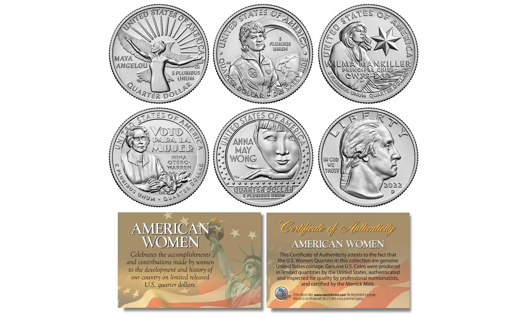 American Women 2022 Series U.S. Mint Quarters 5-Coins w/Capsules - P or D Mint