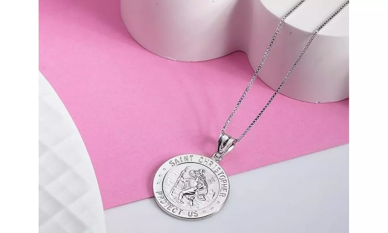 925 Sterling Silver 20MM Saint Christopher Religious Pendant Necklace 16"-24"
