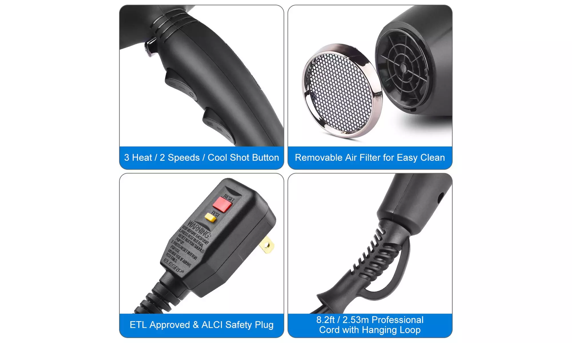 Professional Salon Hair Dryer, CONFU 1875W Negative Ionic Fast Drying Blow Dryer - Second Medium