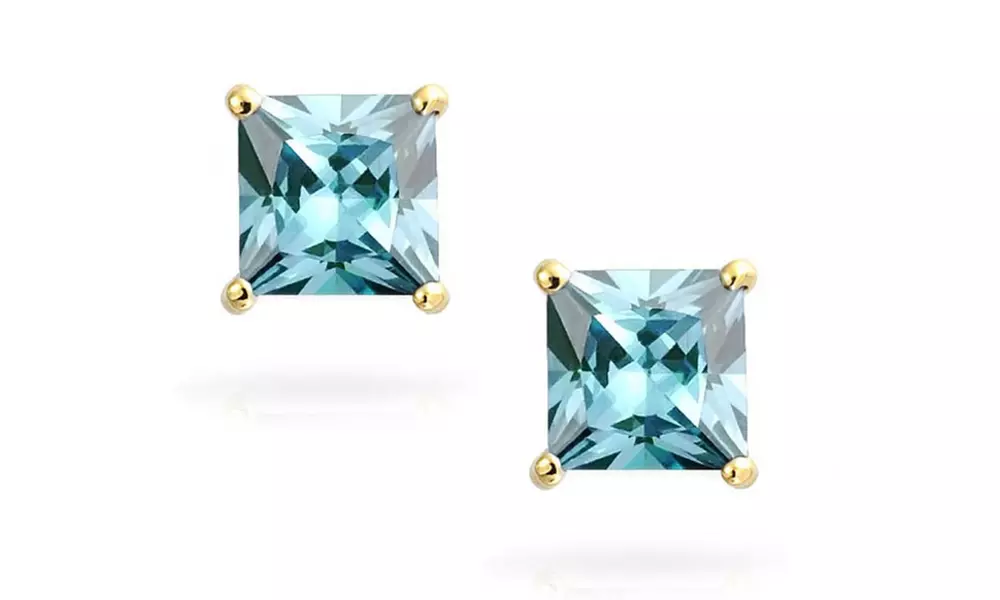 2.00 CTW Princess-cut Birthstone Studs in 14K Solid Gold by Jacmor