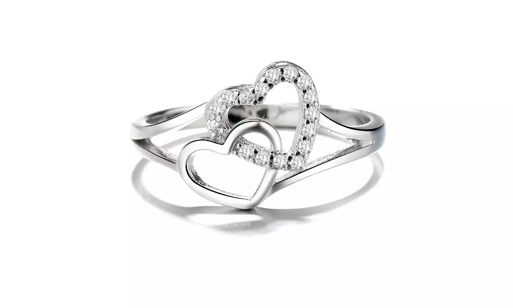 Sterling Silver Double Heart Ring with crystals from Swarovski - Primary Image