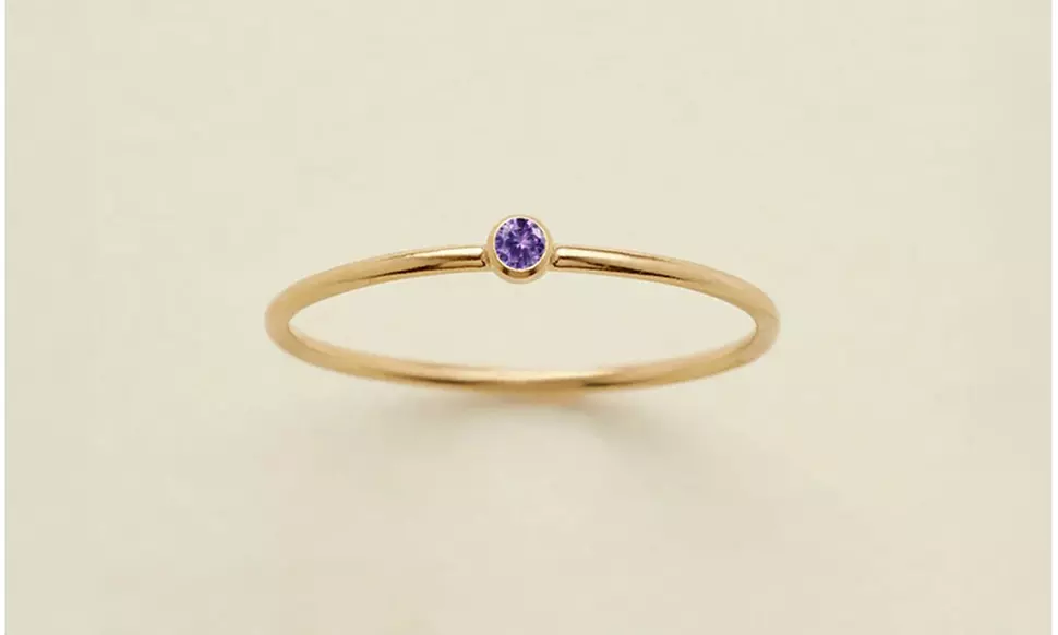 14K Gold Plated Stainless Steel Dainty Birthstone Stacking Ring, 2mm Stone
