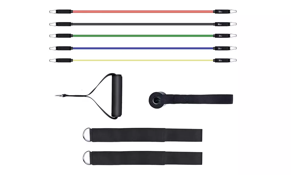 11pc Resistance Band Set with Door Anchor, Handles, Ankle Straps & Bag - Second Medium
