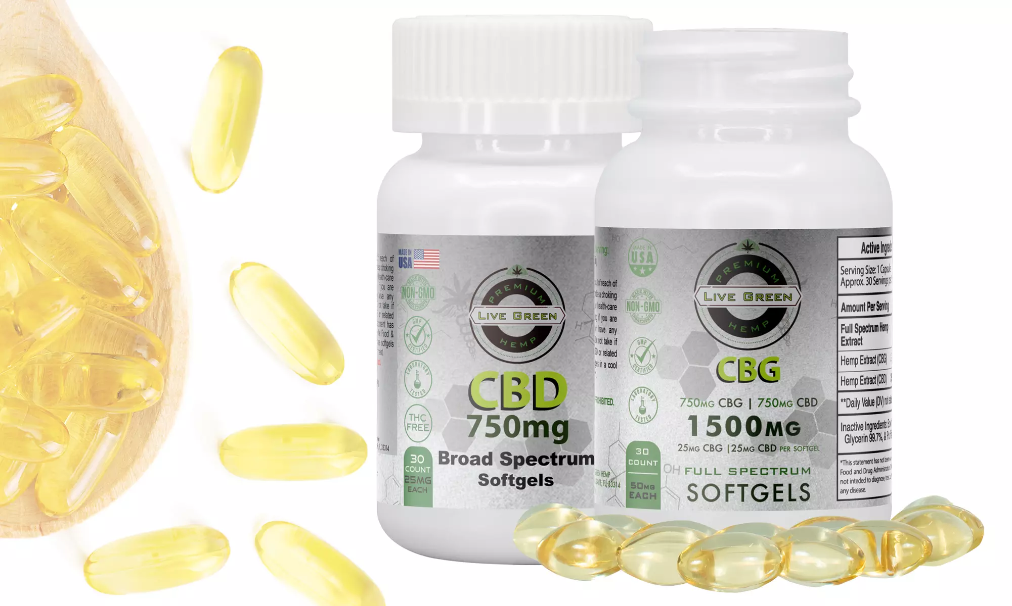 CBD & CBG Soft gels Full & Broad Spectrum 1500mg by Live Green Hemp - Primary Image