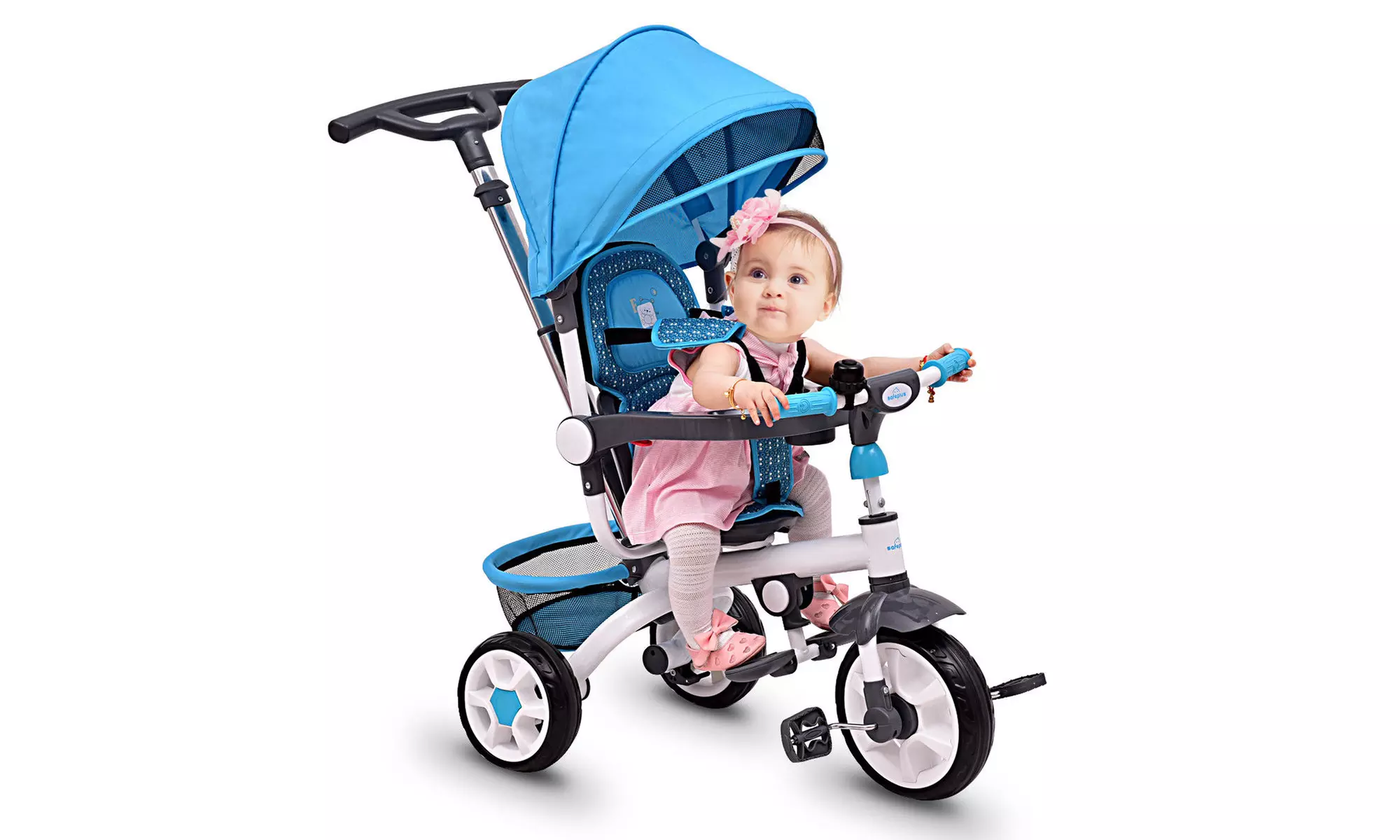 4-In-1 Kids Baby Stroller Tricycle Detachable Learning Toy Bike w/ Canopy Basket - Primary Image