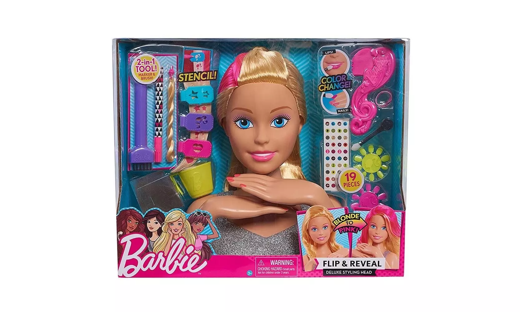 Barbie Flip & Reveal Styling Head Blonde/Pink Doll Deluxe Just Play Pretend jpl6 - Primary Image