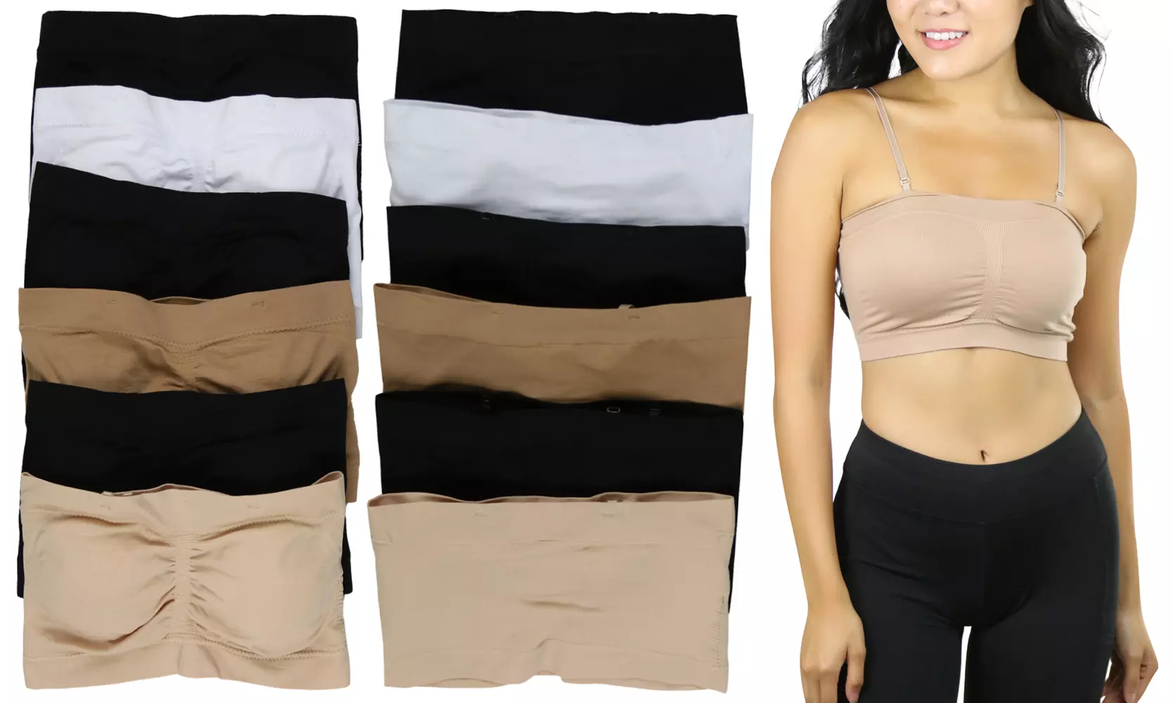 (6-Pack) Padded Tube Bras w/ Removable Straps