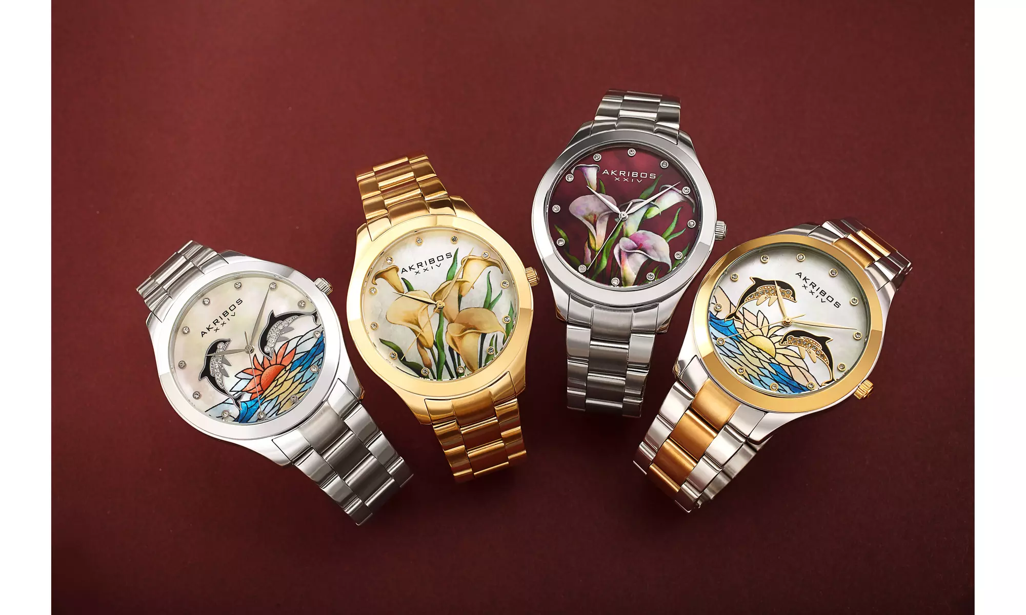 Women's Akribos XXIV Unique Design Mother of Pearl Dial Stainless Steel Watch - Primary Image