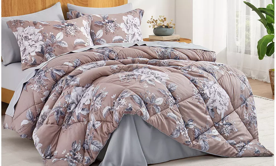 Peace Nest 5 or 7 PC Floral Printed Reversible Comforter & Sheets Set