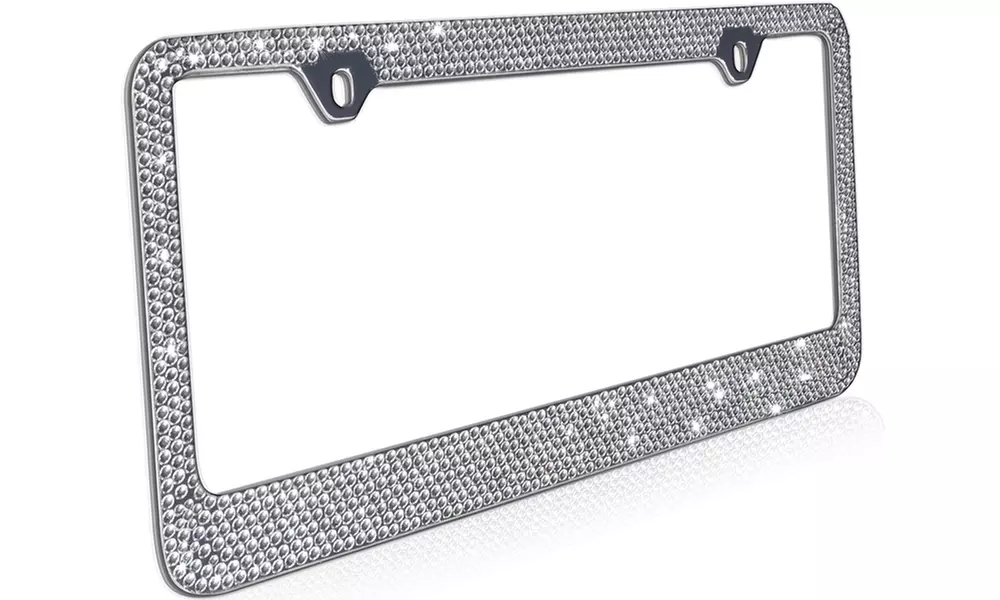 Metal License Plate Frame with Glitter Bling Rhinestone Diamonds - Primary Image