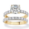 Image 7: 2.45 Cttw. Cushion-Cut Cubic Zirconia 18k Gold over Silver Bridal Ring Set