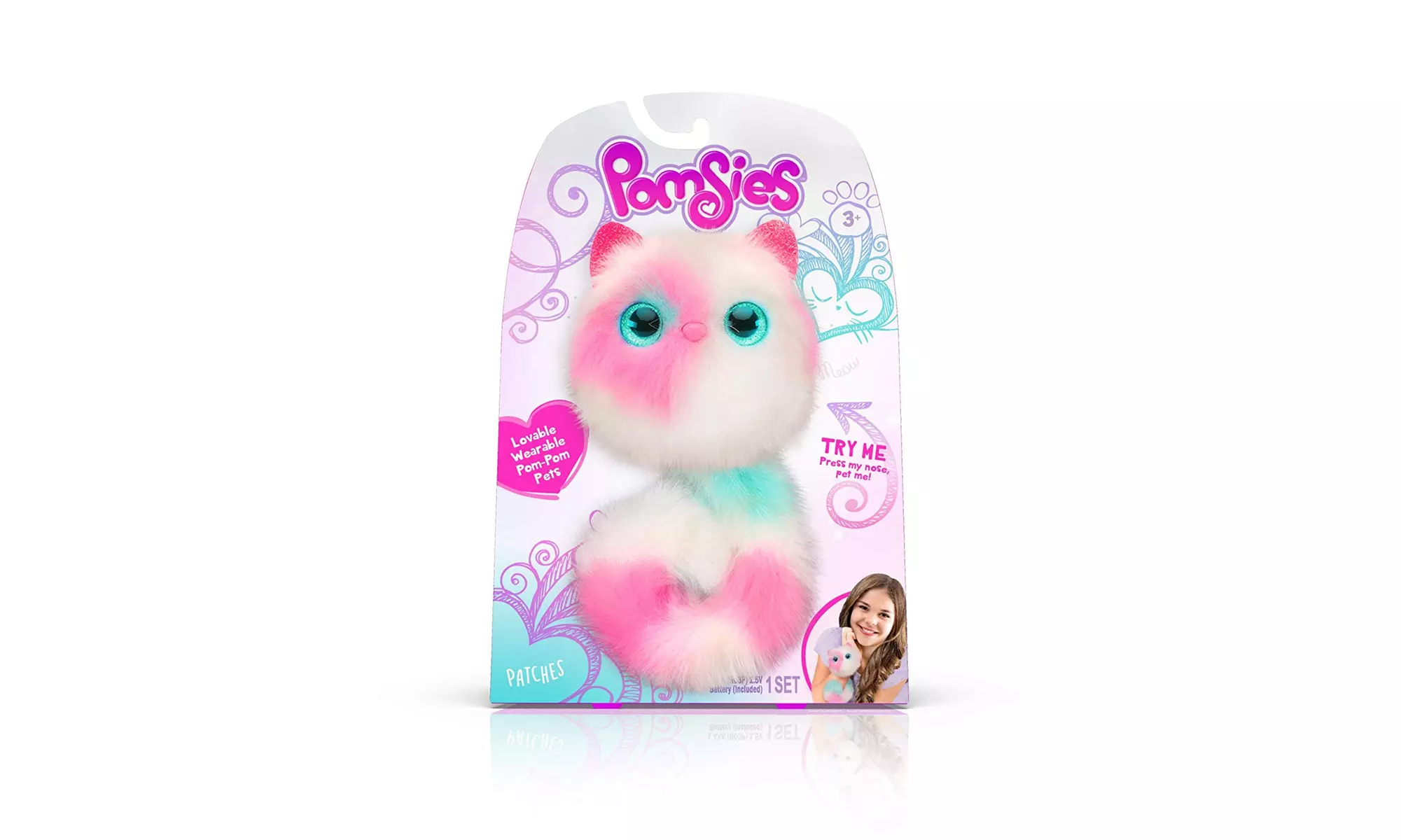 Pomsies Patches Plush Interactive Toys, White/Pink/Mint - Primary Image