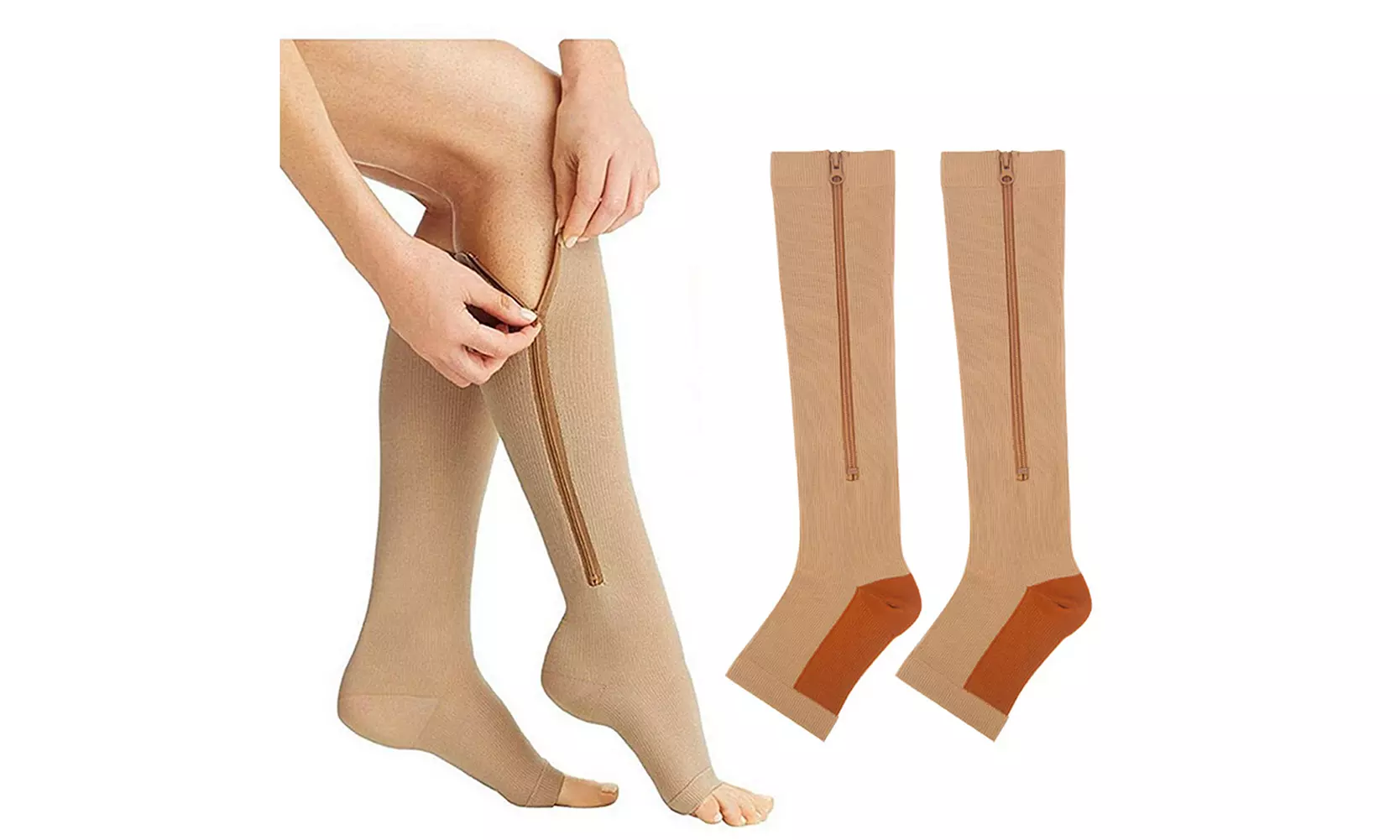 US 3 Pair Zipper Pressure Compression Sock Pain Relief Toeless Calf Leg Stocking