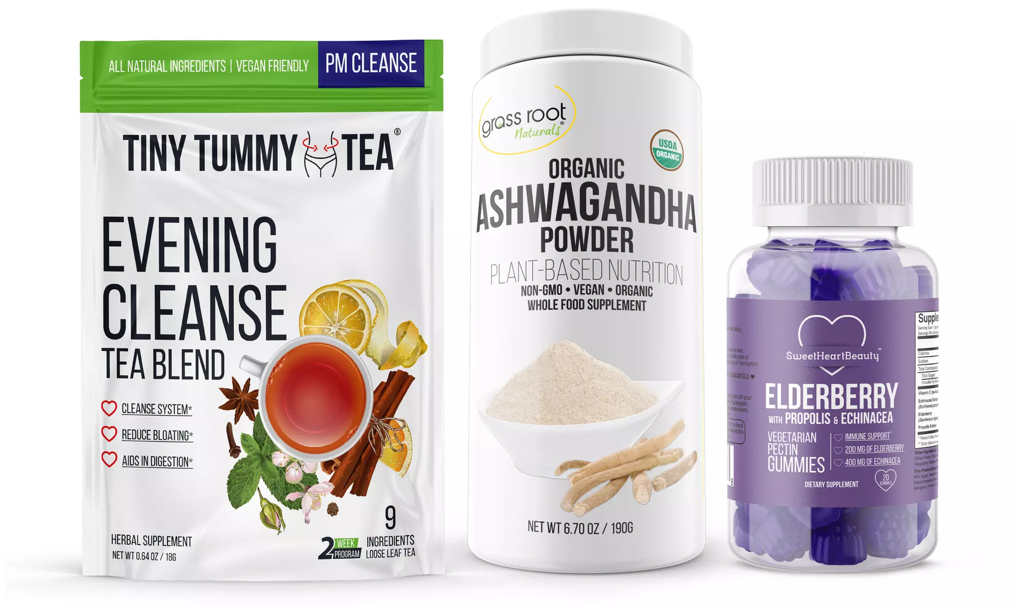 Tiny Tummy Tea Cleanse, Apple Cider Vinegar Powder & Elderberry Gummy - Second Medium