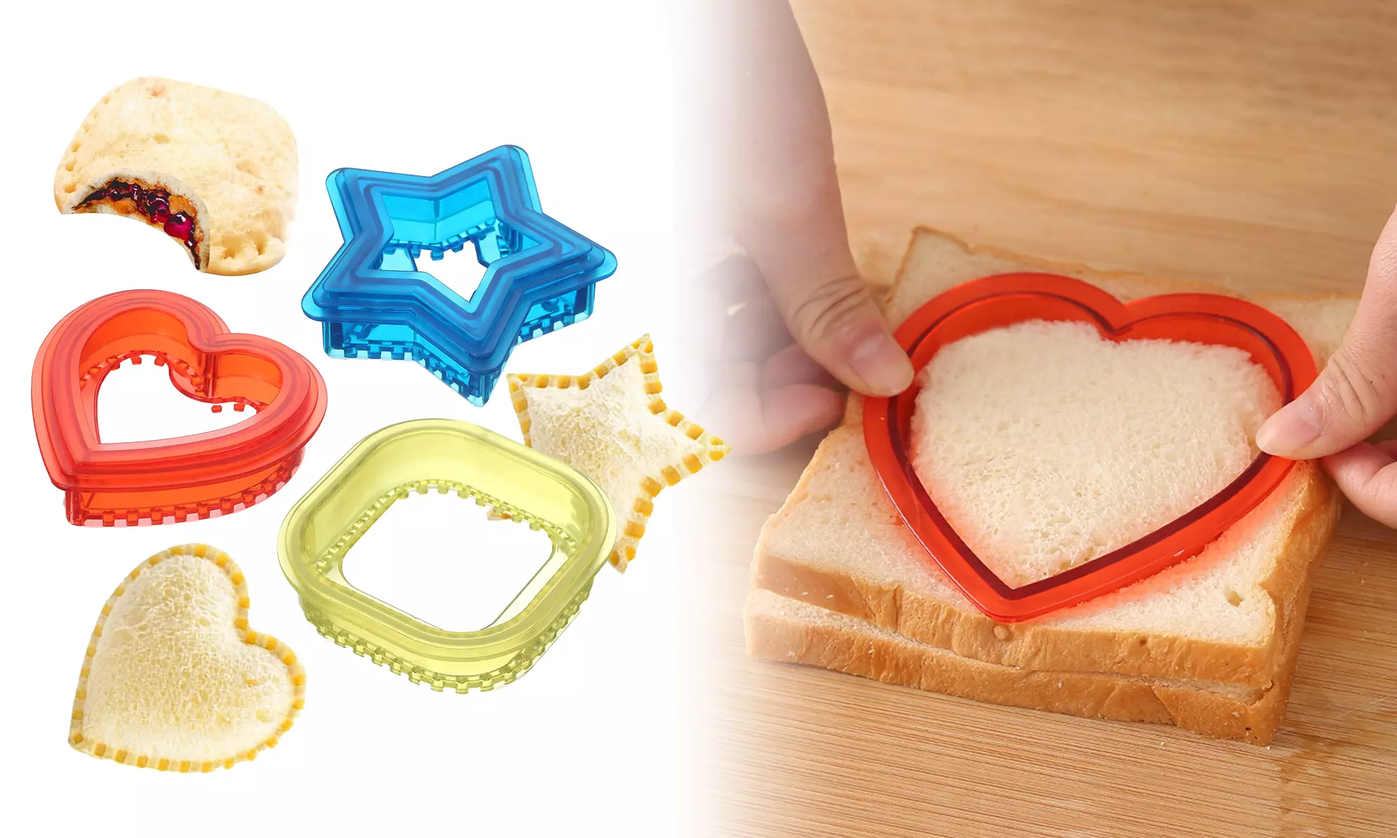 3 Set Sandwich Cutter and Sealer Bread Decruster Press Mold for Kids DIY Lunch - Primary Image