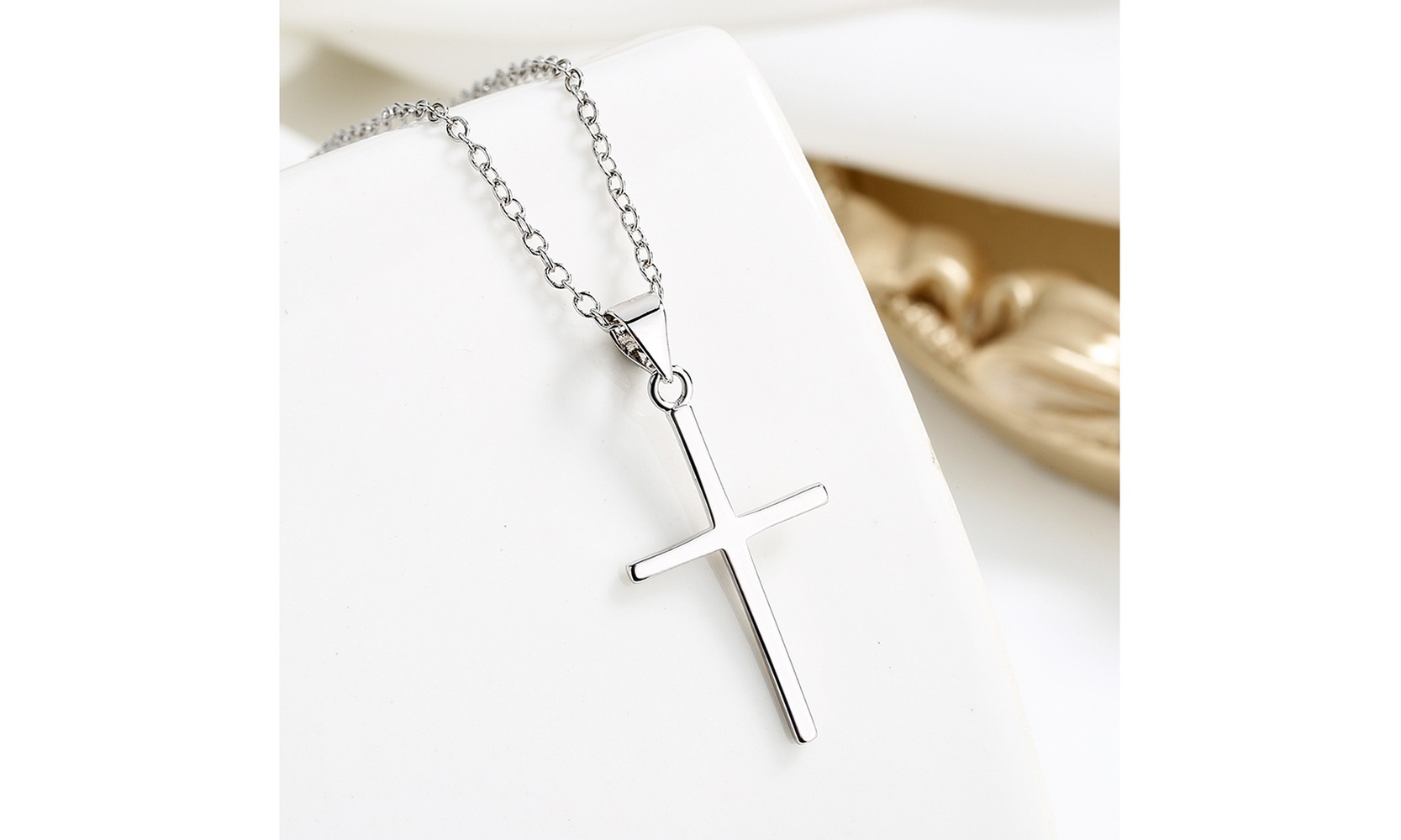 Silver Polished Cross Pendant Necklace