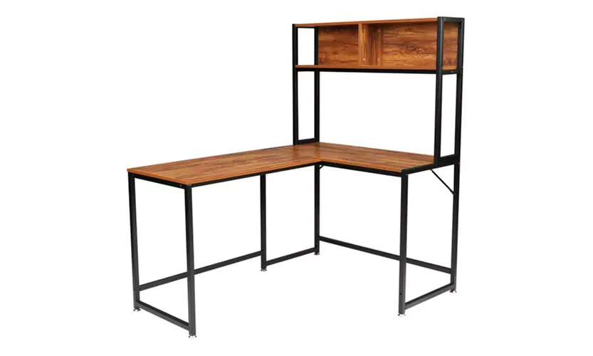 L-Shaped Right Angle Computer Desk With Shelf Layer Study Writing Desk - Primary Image