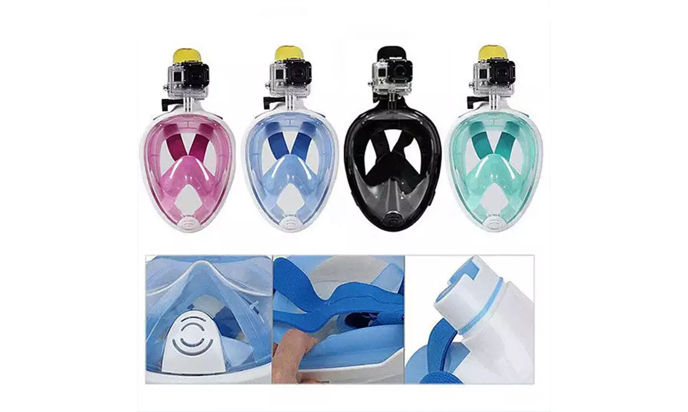 Full Face Snorkel Mask with Optional HD 1080P Action Sports Camera - Primary Image
