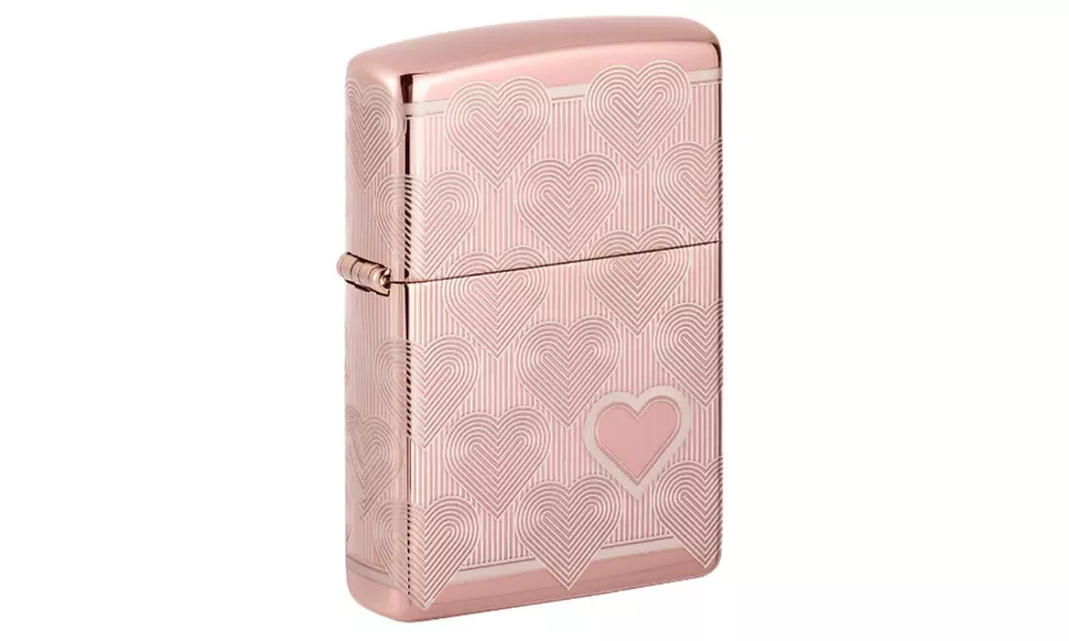 Zippo Heart Design, Laser 360' High Polish Rose Gold Lighter #49811 - Primary Image