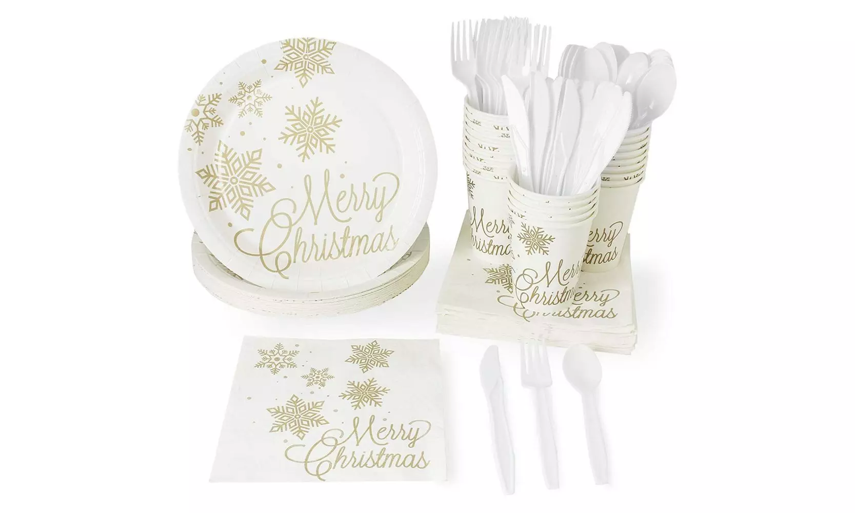 Snowflake Party Supplies - Plastic Knive, Spoon, Fork, Paper Plate, Napkin & Cup - Primary Image