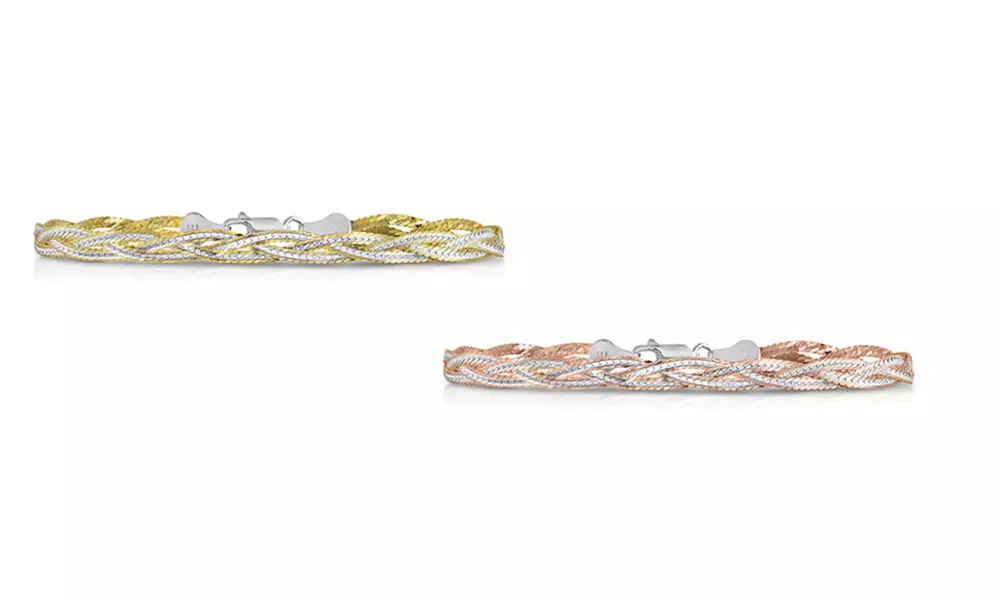 Italian Sterling Silver 2tone Diamond Cut Braided Bracelet