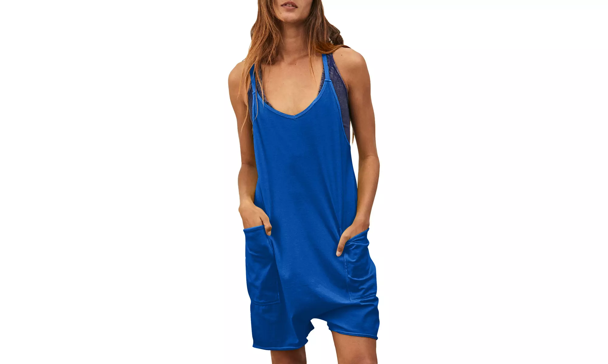 Bohuma Womens Sleeveless Pockets Rompers Loose Spaghetti Strap Shorts Jumpsuit