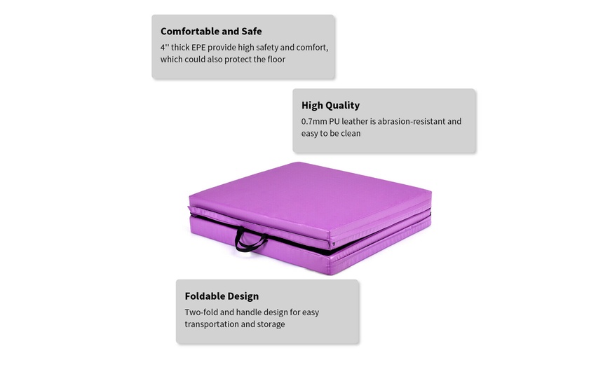 Image 7: 6'x3.2'Gymnastics Mat Thick Two Folding Panel Fitness Exercise Purple Portable