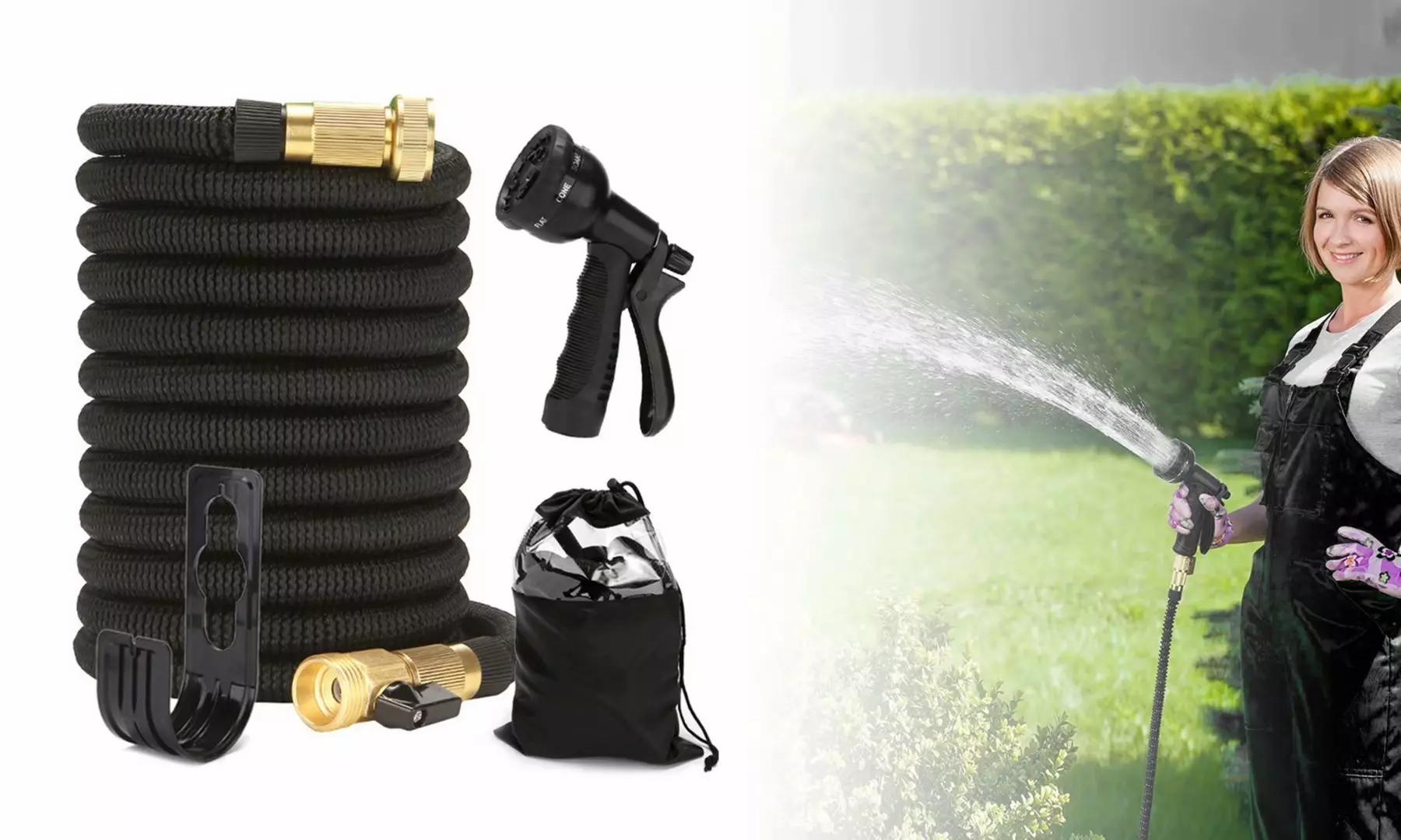 Expandable Garden Watering Hoses with Spray Nozzle Extra Strength Fabric - Primary Image