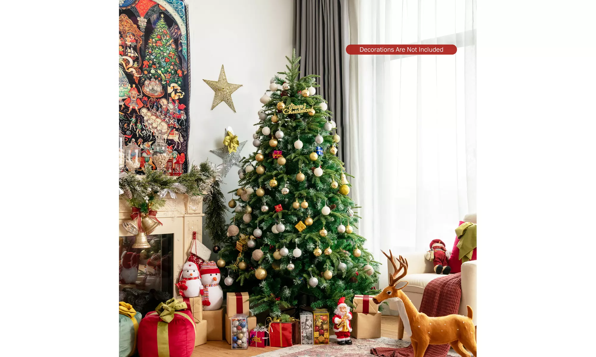 Costway 6ft Pre-Lit Snowy Christmas Tree 11 Flash Modes 350 Multi-Color Lights