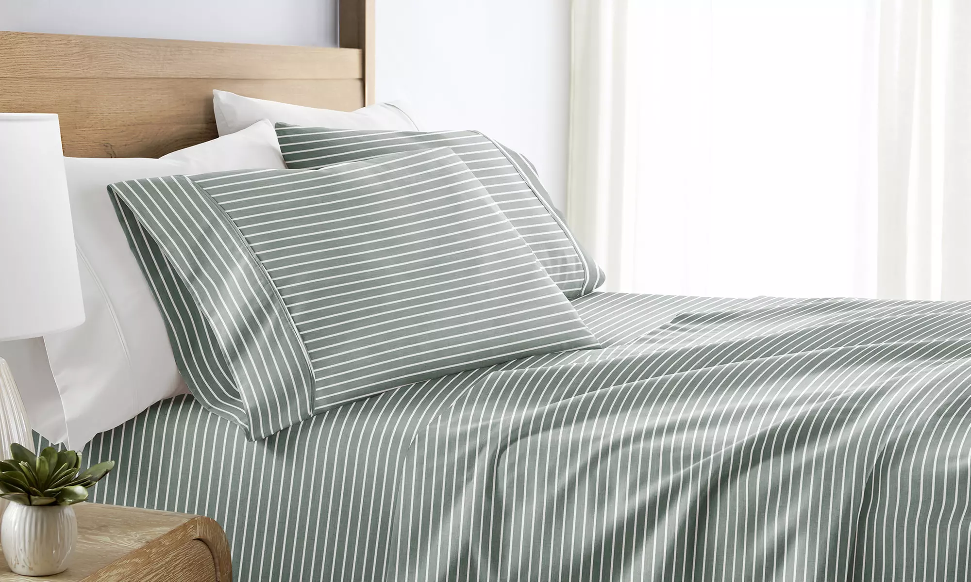 Simply Soft 4 Piece Sheet Set Patterned Microfiber Bedding, Soft Stitch Stripe