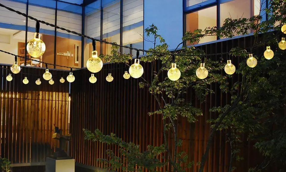 Solar-Powered Waterproof Crystal Ball String Lights - Primary Image