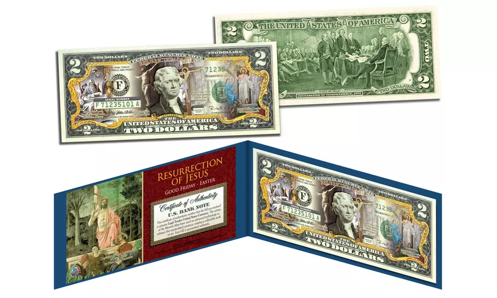 Happy Easter Resurrection of Jesus Christ Genuine Legal Tender Two-Dollar Bill