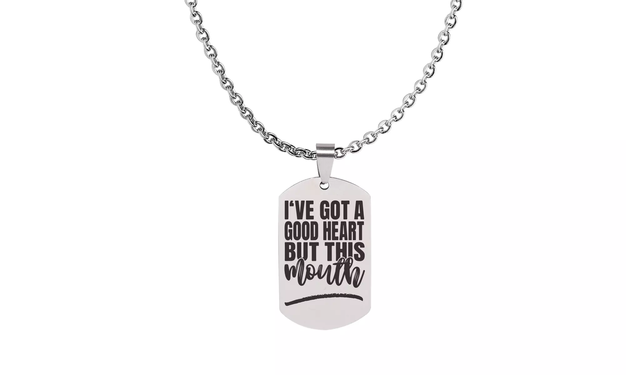 Fully Adjustable Snarky Tag Necklace By Pink Box - Chain Length 18 to 36 Inches - Second Medium